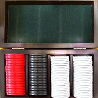  Poker Chips in a Wooden Box